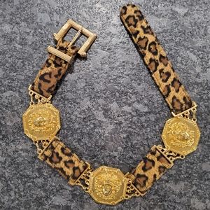 Golden Medusa Head Belt With Animal Print